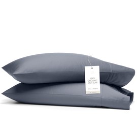 Boll & Branch Percale Hemmed Pillowcase Set - Cooling and Breathable for Hot Sleepers - Standard, Mineral - Luxury 100% Organic Cotton - Crisp and Smooth - 2 Pillowcases Included