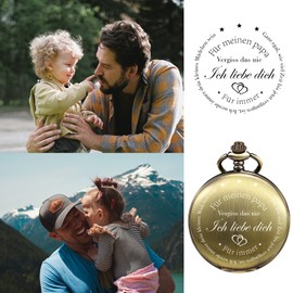 TREEWETO Mens Engraved Dad Pocket Watch Vintage Steampunk Pocket Watches with Chain for Men Fathers Day Gift Nice Gift for Dad, bronze