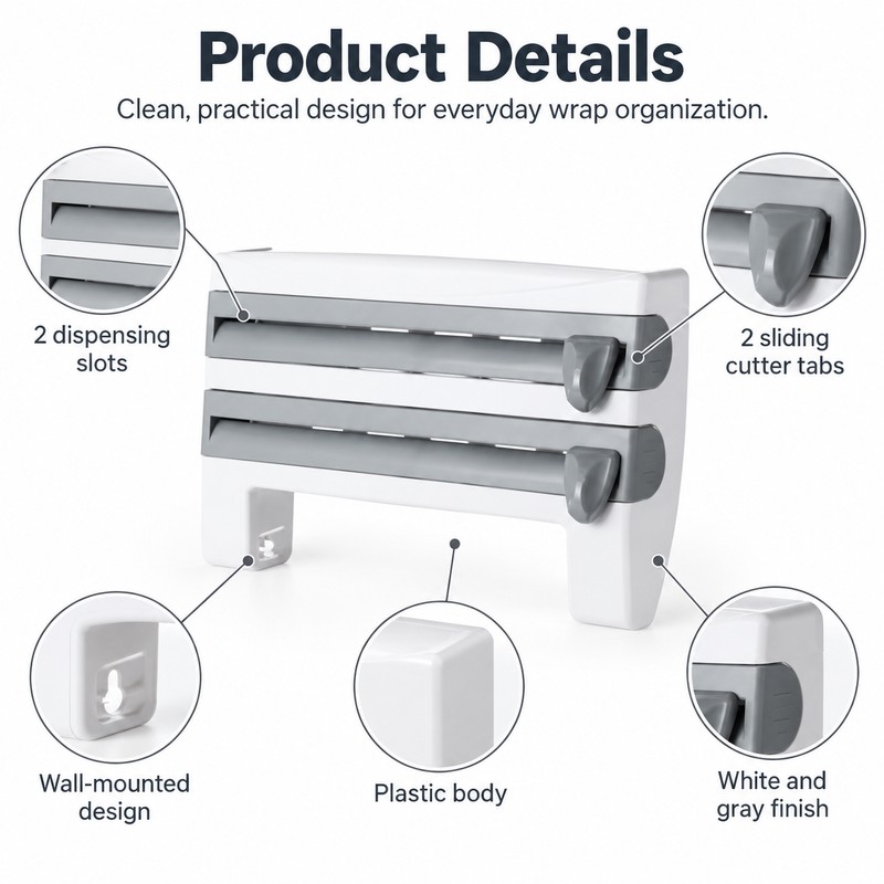 Kitchen Wrap Dispenser & Cutter for Cling Film and Foil