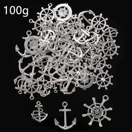 HERZWILD Anchor Charm Pendant Vintage Rudder Compass Charms Steampunk for Jewellery Making Accessories Antique Charm Necklace, Non-precious metal