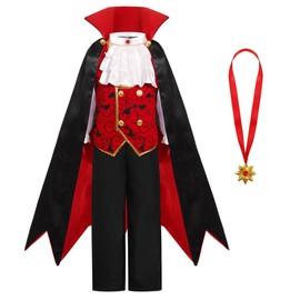 Disfraz de vampiro para niños, disfraz de vampiro rojo de Halloween para niños (8-10 años)