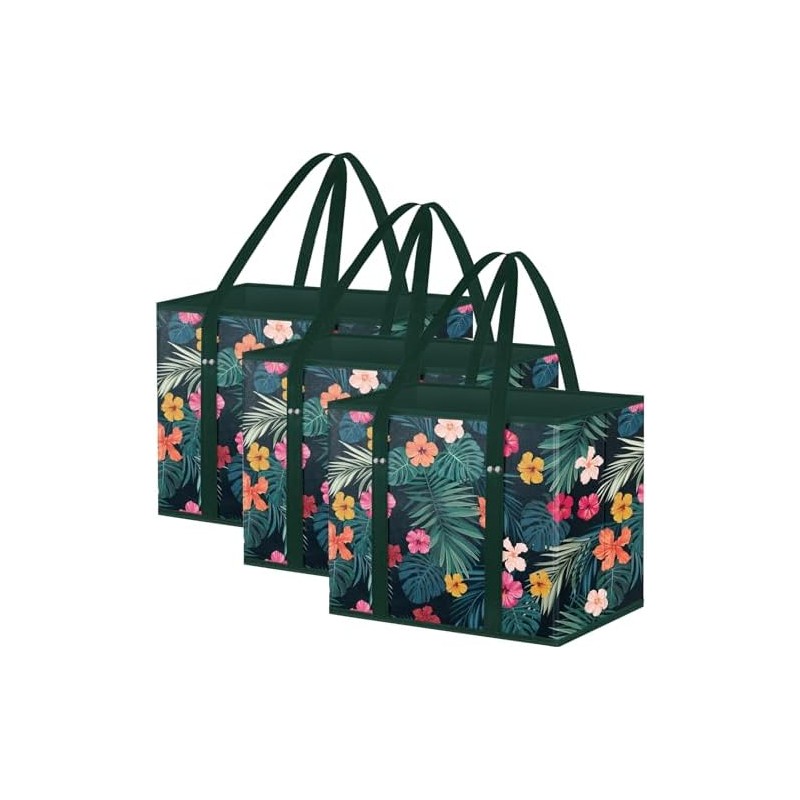 3PCS bolsas de la compra reutilizables,plegables,con base y asas reforzadas