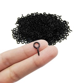 ECKJ Eye Screw Pins for Jewelry Making Findings Mini Metal Eye Hooks 200 Pieces Zinc Plated (Black) Self Tapping Eyelets O Ring Hanging DIY Projects Crafts Arts Wine Cork Charm Bead 14mm x 7mm