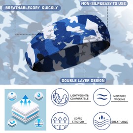 Civaner 4 Pcs Boys Headbands Athletic Sweatbands Kids Sports Wicking Breathable Headbands Elastic for Girls Boys Football(Camouflage Color)