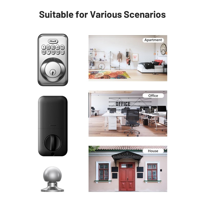Keyless Entry Door Lock with 2 Knobs, Zowill DK01K Keypad