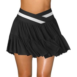 Hragc - Falda de tenis plisada con volantes para mujer, cintura alta, mini golf, atlética, con bolsillos cortos, Negro -, Small