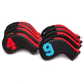 SHABIER Colorful Number Golf Iron Head Covers Iron Headovers Wedges Covers 4-9 ASPX 10pcs (Black with Zipper)