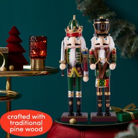 THE TWIDDLERS - 2 Wooden Christmas Nutcracker Soldiers, 30cm / 12" in Festive Colours - Premium Pine Wood, Classic Traditional Tree Party Decoration Ornaments & Moving Parts