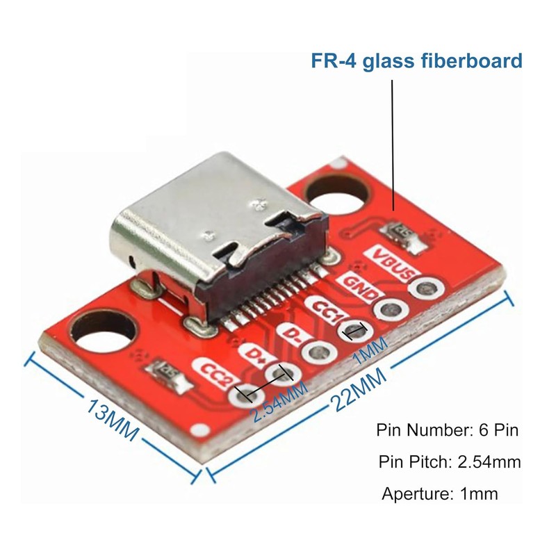 Pack of 5 USB 3.1 Type C Female Breakout Board