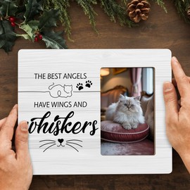 DIMSEOIUS Cat Memorial Gifts for Loss of Cats Sympathy Picture Frame, The Best Angels Have Wings and Whiskers Frames Fits 4x6 Photo