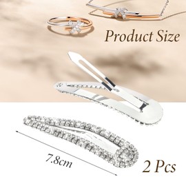 2 Pcs Glitter Rhinestone Hair Clip,French Silver Sparkly Hair Clips,6cm Length Imitation Crystal Hair Barrettes,Metal Side Clip with Dense White Rhinestone,for Girls and Boys Daily Wearing