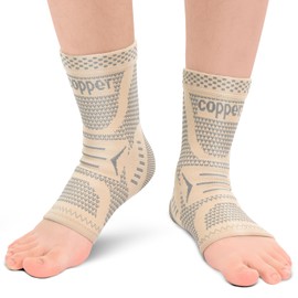 INDEEMAX Copper Infused Ankle Brace for Sprained Ankle, Ankle Compression Sleeve Ankle Support for Women & Men, Achilles Tendonitis Brace, Skin Silver, L