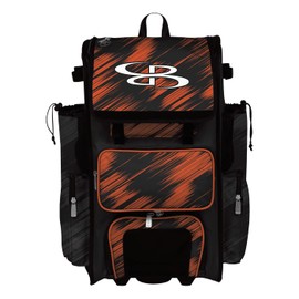 Boombah Rolling Superpack 2.0 Scratch Baseball/Softball Gear Bag - 23-1/2" x 13-1/2" x 9-1/2" - Black/Orange - Telescopic Handle - Holds 4 Bats - Wheeled Version