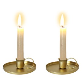 Zayookey Set of 2 Nordic Retro Small Candlesticks with Metal Handle Solid Color Fashion Simple Elegant Reusable Simple Light Free Moving Decorative Tabletop Interior Lighting Home Decor Stand Holder