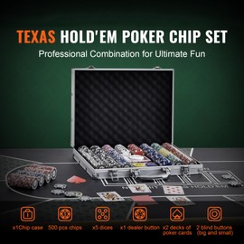 Happybuy Poker Chip Set, 500-Piece Poker Set, Complete Poker Playing Game Set with Aluminum Carrying Case, 11.5 Gram Casino Chips, Cards, Buttons and Dices, for Texas Hold'em, Blackjack, Gambling