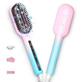 DORISILK Ionic Hair Straightener Brush, 470℉High Temp Heated Straightening Brush for Women Thin Thick Hair, Dual Voltage Hot Straightening Comb Electric, Professional Salon Results Smooth Frizz-Free