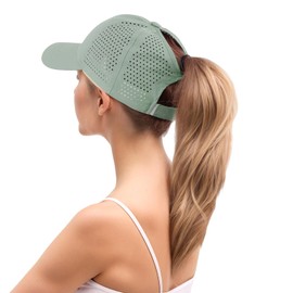YAMEE Baseball Cap Women's Ponytail Summer Baseball Cap Women's Baseball Cap Mesh Breathable Summer Hat Women's Lightweight Waterproof Quick-Drying, Army Green, Unit size