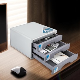 RibasuBB 3 Tier Desktop Drawer Organizer Metal Desktop Storage Cabinet with Locks and Keys, Aluminium Alloy Document Storage Lock Box, Office Papers Organizer Drawer for Home Office Accessories