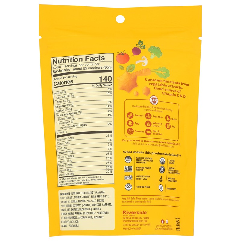 MadeGood Cheddar Star Puffed Crackers, 4.26oz Pouch, Organic Snacks