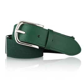 AWAYTR Adult and Youth Baseball Belt - Elastic Adjustable Softball Uniform Belts for Kids Boys and Girls (Silver-Dark Green, Adult: fit waist 27" - 46" (Rec 15yrs-Adults))