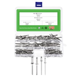 sourcing map 120Pcs 4 Sizes 304 Stainless Steel Open-End Dome-Head Blind Rivets Assortment Kit, Open-End Type Blind Rivets for DIY, Sheet Metal, Automotive Repairs, Furniture (Silver)