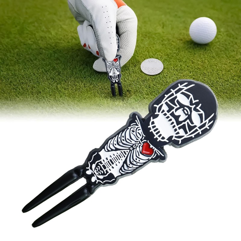 Golf Divot Repair Tool,Skull Shape Ball Marker - Zinc Alloy