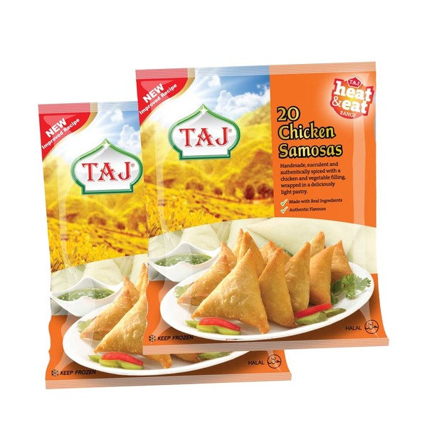 Taj Chicken Samosa | 20Pieces | 600G | Frozen | Frozen Meat Samosa | Easy Cook | Crispy Snacks for All Time | Indian Origin (Pack of 2)