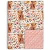 Highland Cow Baby Blanket for Girls, Boho Floral Farmhouse Highland Cow Toddler Soft Minky Blanket with Double Layer Dotted Backing, Nursery Newborn Baby Crib Receiving Blanket Western Cow, 30"x40"