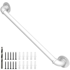 Rebala 3FT Wall Handrail, Industrial Staircase Railing 1.25 Inch Tube Diameter,Galvanized Pipe Handrail,Handrails for Indoor Stairs with Wall Mount Support,for Wall Mounted Stairway Handrail-White