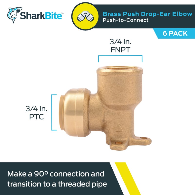 SharkBite 3/4 Inch x 3/4 Inch Drop Ear Elbow, Pack