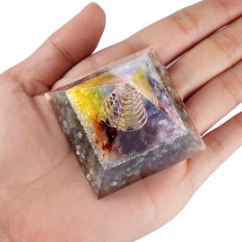 SUNYIK Chip Stone Orgone Pyramid, Healing Crystal Point Copper Energy Generator Protection Metaphysical Chakra Reiki 1.96", Labradorite