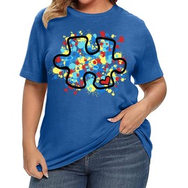 Plus Size Autism Shirt for Women Be Kind Autism Tshirt Autism Heart Graphic Tees Autism Accept Tops(Blue2,2XL)