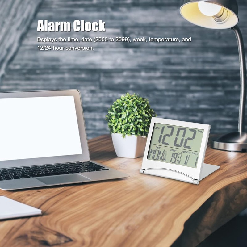 NITIUMI Alarm Clock, Large Screen, Slim Clock, Foldable, Thin, Small,