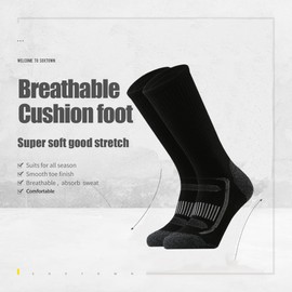 SOX TOWN Men's Merino Wool Cushion Crew Socks for Outdoor Hiking Hike Trail Performance Moisture Wicking Lightweight Summer(Black XL)