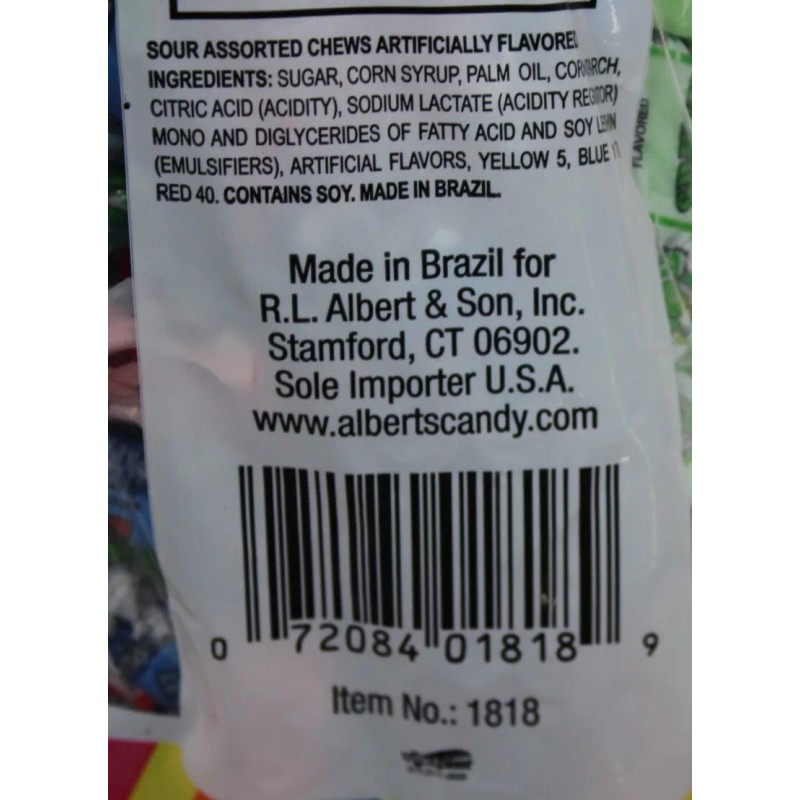 Albert's Sour Fruit Mix Chews Candy Assorted Taffy Bulk Candies