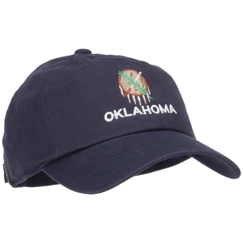 e4Hats.com Oklahoma State Flag Embroidered Unstructured Washed Cap - Navy