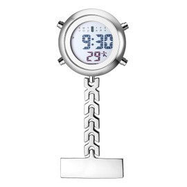 OIDEA Digital Nurse Watch for Nurses Doctors: White Pin-on Brooch Lapel Watches Calendar Week Alarm Clock Chronograph Portable Hanging Clip on Pocket Watch
