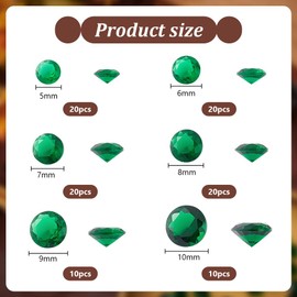 PH PandaHall 100pcs Green Cubic Zirconia Stone, 6 Sizes Grade A Faceted CZ Diamante Rhinestone Gems 5/6/7/8/9/10mm Small Zirconia Cabochons for Ring Earring Bracelet Nail Art Jewelry Making