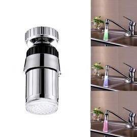 3 Color Led Faucet Lights Temperature Sensor Three Color Changing Faucet Tap LED Faucet Light Water Faucet LED Aerator Long Type 360 Degree Rotatable for Kitchen Bathro​om 2PCS