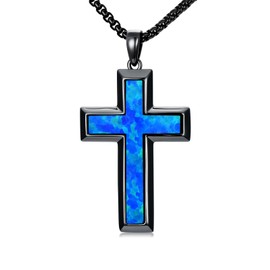 Lypic Wooden Cross Necklaces for Men 925 Sterling Silver Black Cross Pendant Christian Jewelry Meaningful Religious Gifts for Men, Base, No Gemstone