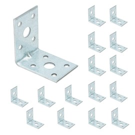 VHG Innovation Corner Brackets Wood Connectors - Pack of 15 (50 x 50 x 35 x 2) Heavy Duty Reinforced Braces, L Shaped Angle Connector with Beading, Timber Joining Fixing, Metal Sheet, Silver