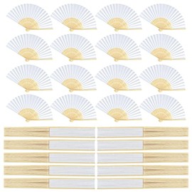 PLULON 26 Pieces White Paper Handheld Fan Hand Folding Fans Foldable Bamboo Fan for Wedding Home Parties Decoration