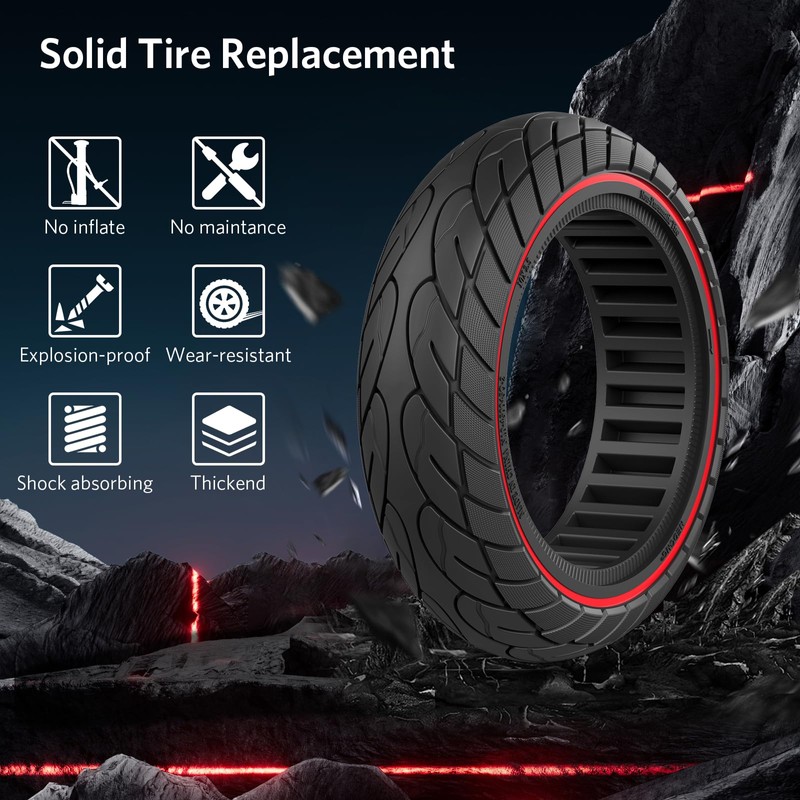 Cooryda 60/70-6.5 Scooter Tire, 10x2.50 Solid Scooter Tire 10 inch