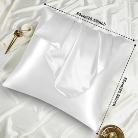 AUAUY Set of 2 Satin Cushion Covers 65 x 65 cm, Soft as Silk Cushion Cover, Better Care than Silk Pillose Case, Satin Pillowcase Cushion Cover for Hair and Skin with Eye Mask 2 Hair Bobbles White