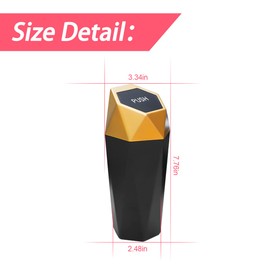 Car Trash Can with Lid, Mini Portable Auto Garbage Can, Small Leakproof Diamond Design Trash Dustbin, Waterproof Vehicle Rubbish Bins for Automotive Car, Home, Office, Kitchen, Bedroom (Gold)
