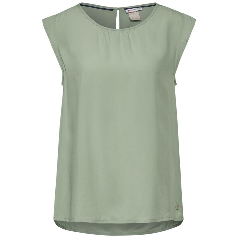 Street One Women's Blouse Top with Frills, Soft Moss Green