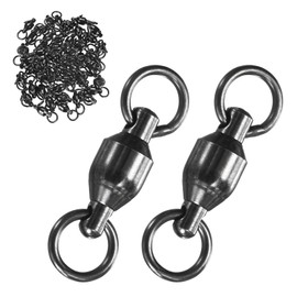 M METERXITY 50-Pack Ball Bearing Fishing Swivels, 7# 1.3In (33mm) Stainless Steel Lure Leader Line Connector for Fishing/Saltwater/Freshwater, High Strength Welded Ring [Black]