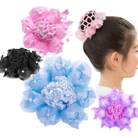 4 Redecillas para El Cabello de Colores Sólidos con Flores, Accesorios para El Cabello para Niñas, Bailarinas Y Patinadoras (Rosa + Negro + Azul + Morado).