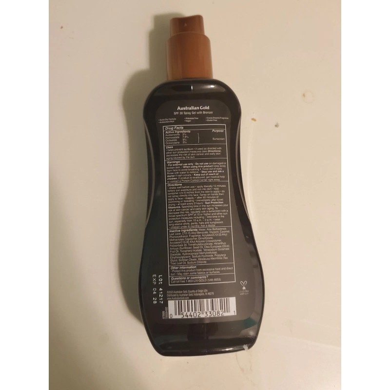 Australian Gold Instant Bronzer Spray Gel Sunscreen SPF 30 8