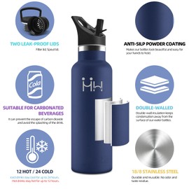 Motswedi Stainless Steel Drinking Bottle, 500 ml, BPA-Free, Children's Drinking Bottle, Cold and Warm, Drinking Bottle with Straw, Leak-Proof, Stainless Steel Drinking Bottle for Sports, Fitness